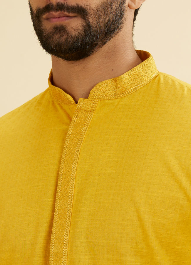 Manyavar Men Canary Yellow Solid Kurta Set