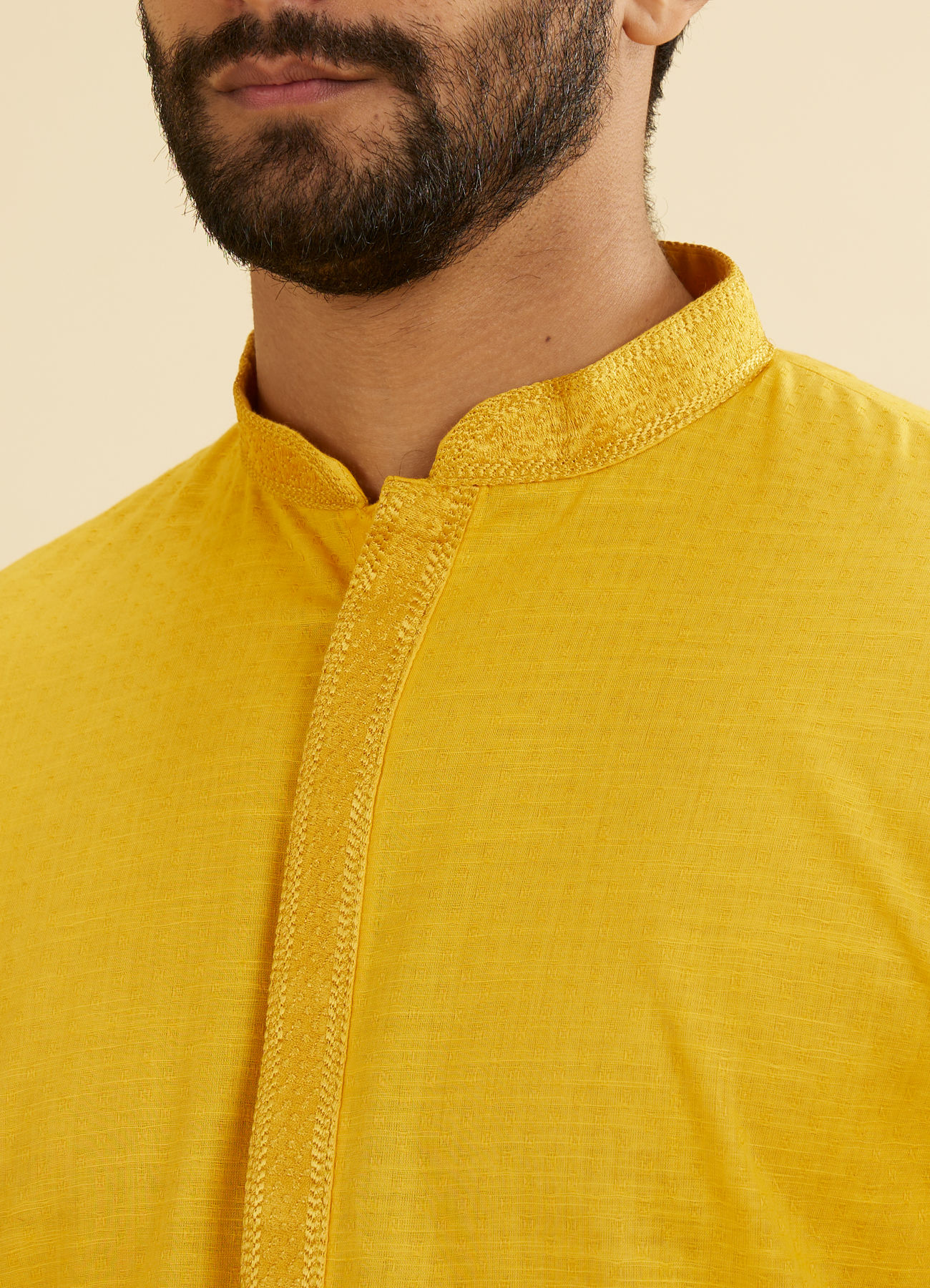 Manyavar Men Canary Yellow Solid Kurta Set