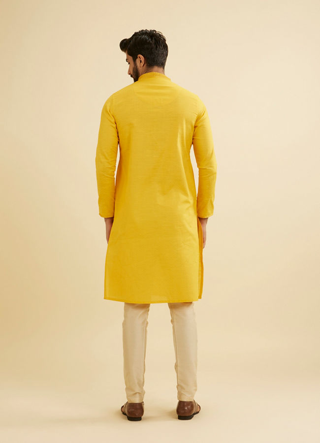 Manyavar Men Canary Yellow Solid Kurta Set