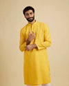 Manyavar Men Yellow Self Design Kurta Pajama image number 0