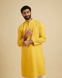 Manyavar Men Yellow Self Design Kurta Pajama