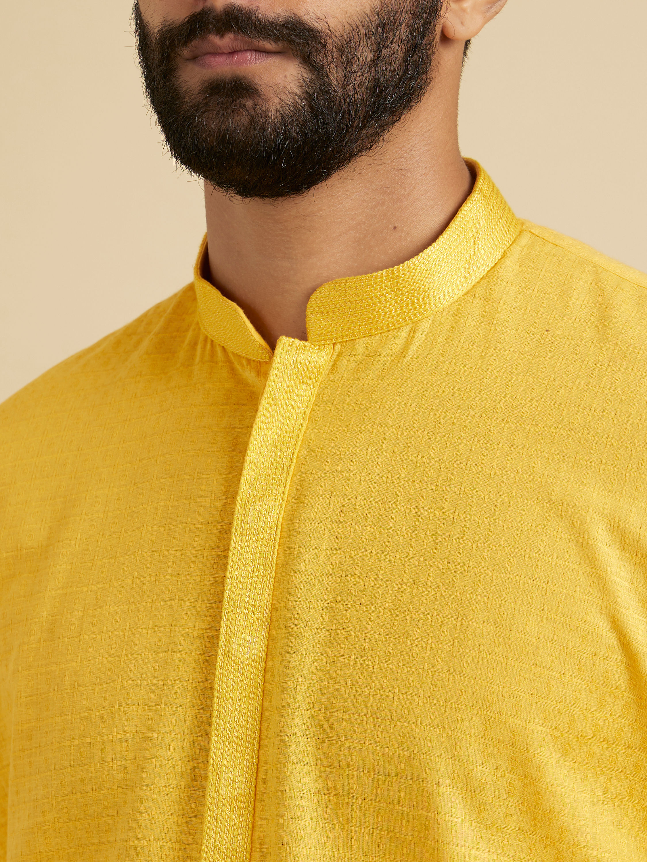 Manyavar Men Yellow Self Design Kurta Pajama