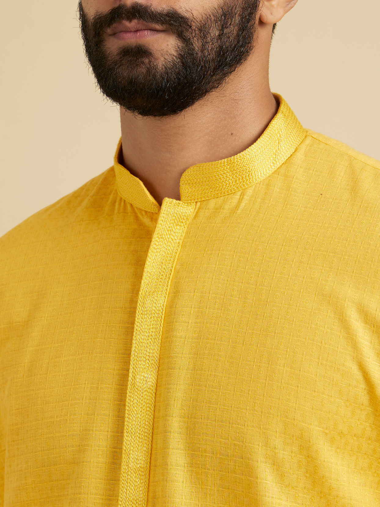 Manyavar Men Yellow Self Design Kurta Pajama image number 1