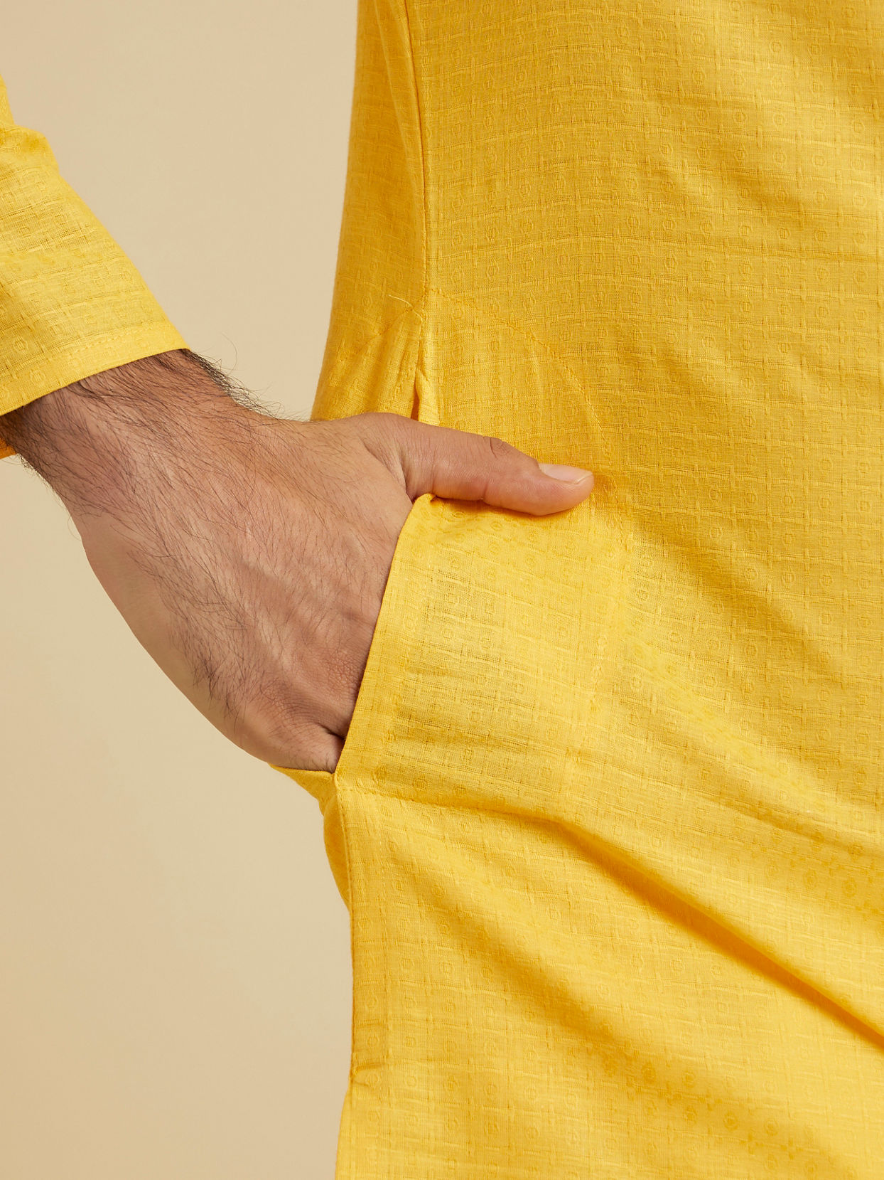 Manyavar Men Yellow Self Design Kurta Pajama