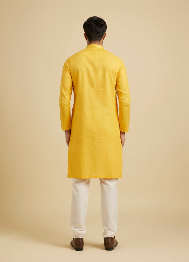 Manyavar Men Yellow Self Design Kurta Pajama