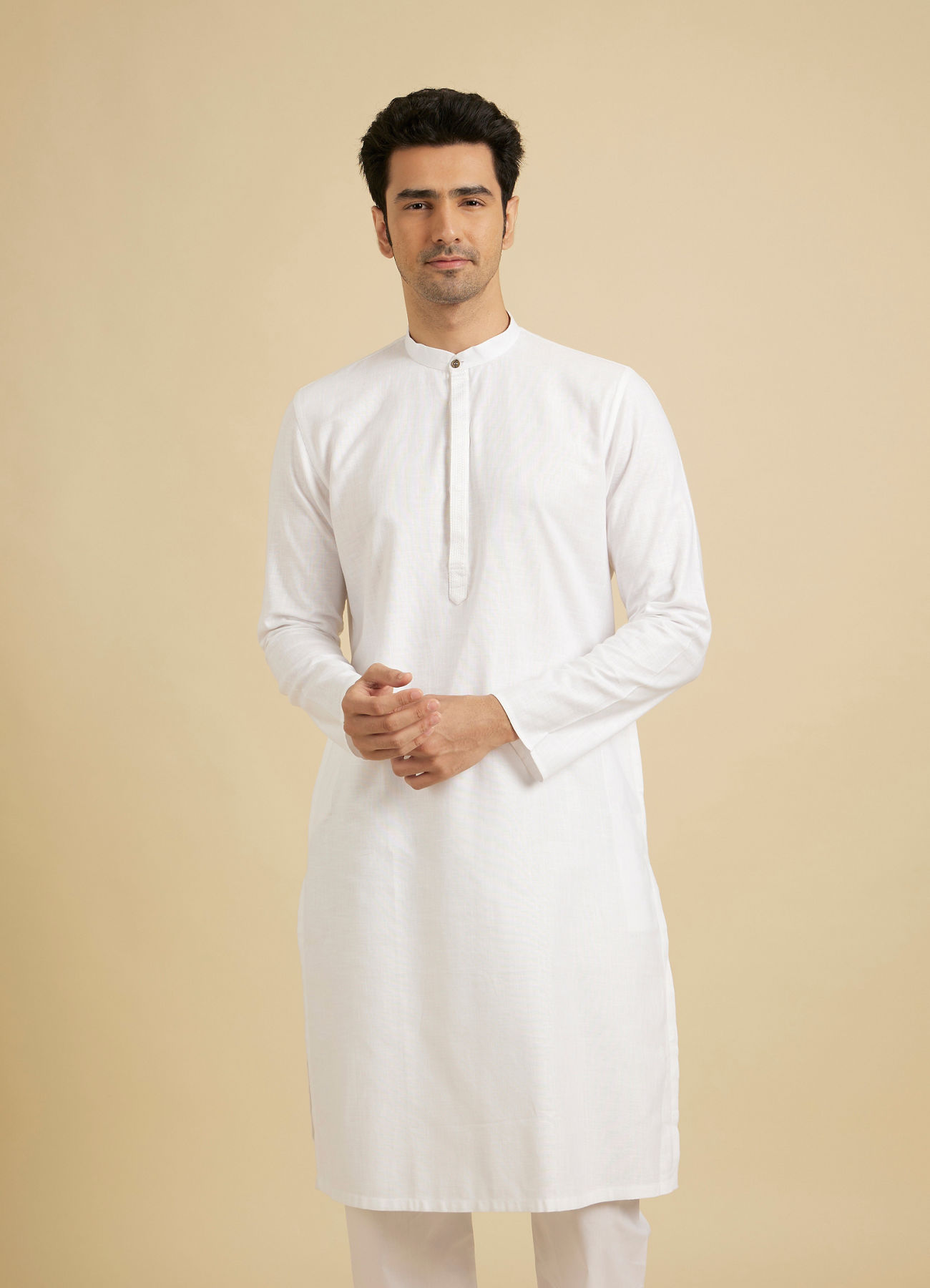 Manyavar Men Comfy Light Cream Kurta Pajama