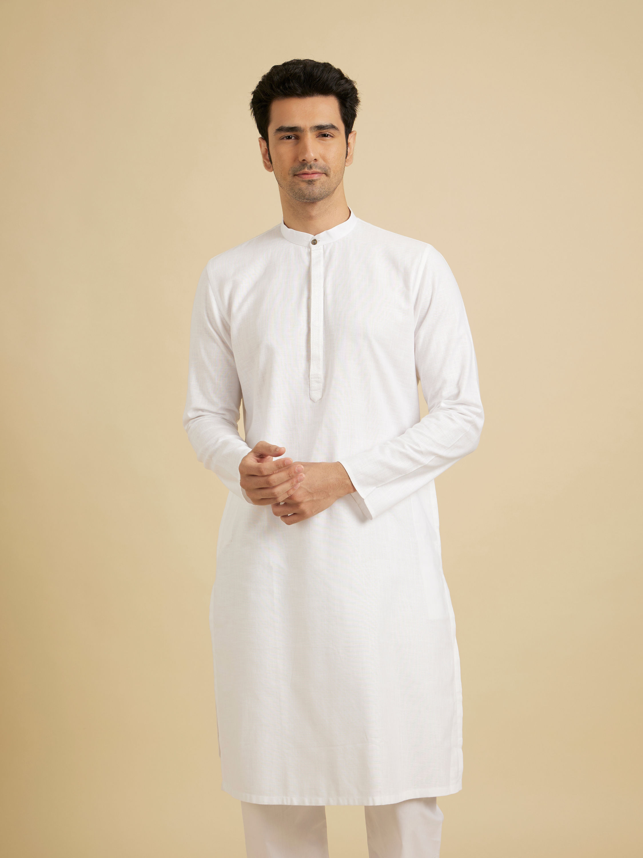 Manyavar Men Comfy Light Cream Kurta Pajama