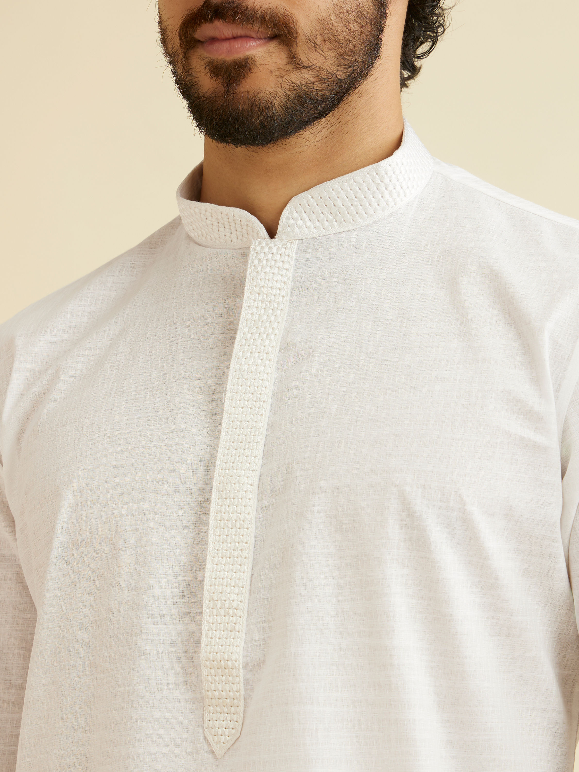 Manyavar Men Cotton Blend White Kurta Pajama