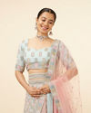 alt message - Mohey Women Sea Green Honeycomb Patterned Lehenga image number 1