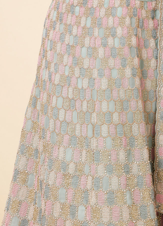 Mohey Women Sea Green Honeycomb Patterned Lehenga