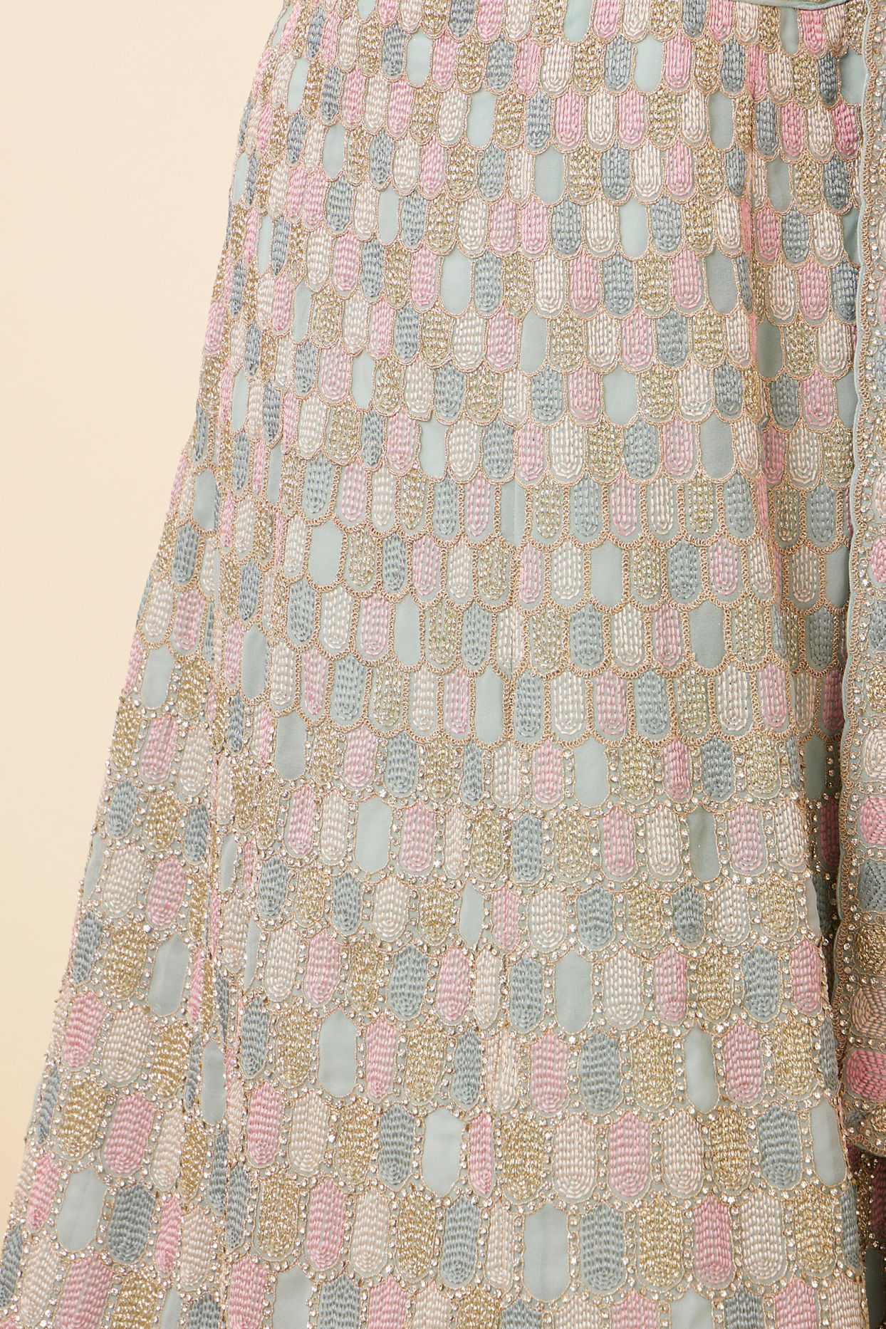 Mohey Women Sea Green Honeycomb Patterned Lehenga