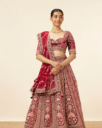 Mohey Women Maroon Embellished Bridal Lehenga