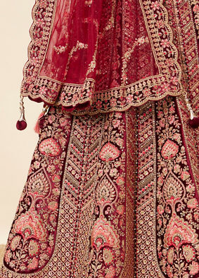 Mohey Women Maroon Embellished Bridal Lehenga image number 4