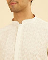 Manyavar Men Off White Thread Embroidered Kurta Set