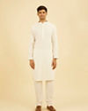 Manyavar Men Off White Thread Embroidered Kurta Set