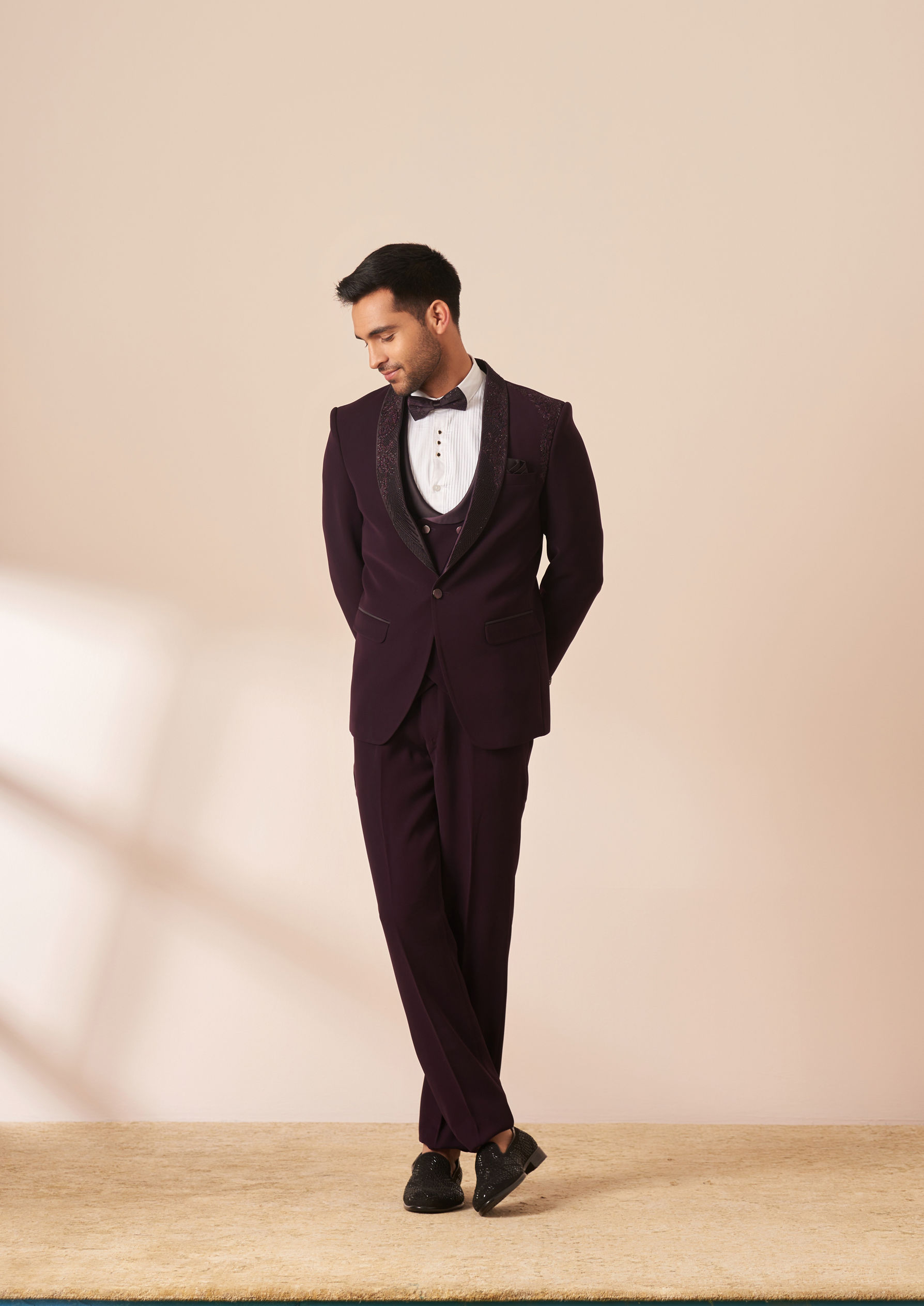 Twamev Men Dark Maroon Suit Set