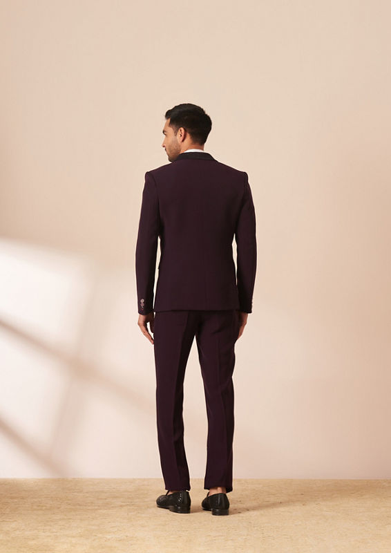 Twamev Men Dark Maroon Suit Set