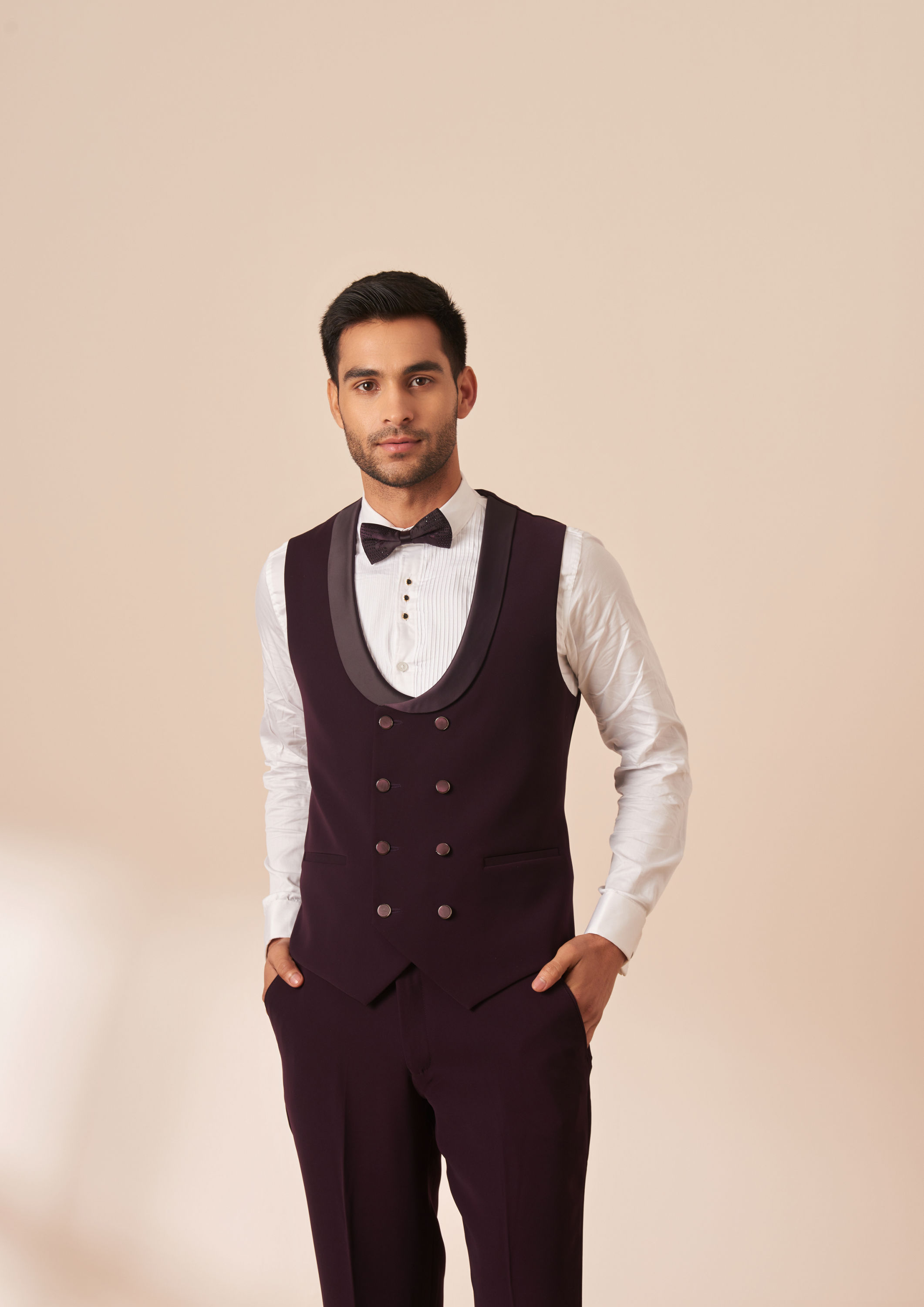 Twamev Men Dark Maroon Suit Set