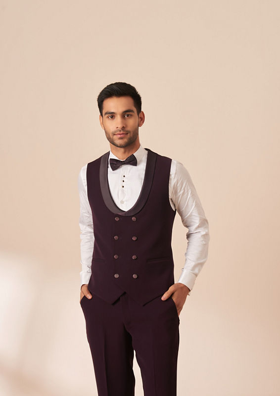 Twamev Men Dark Maroon Suit Set