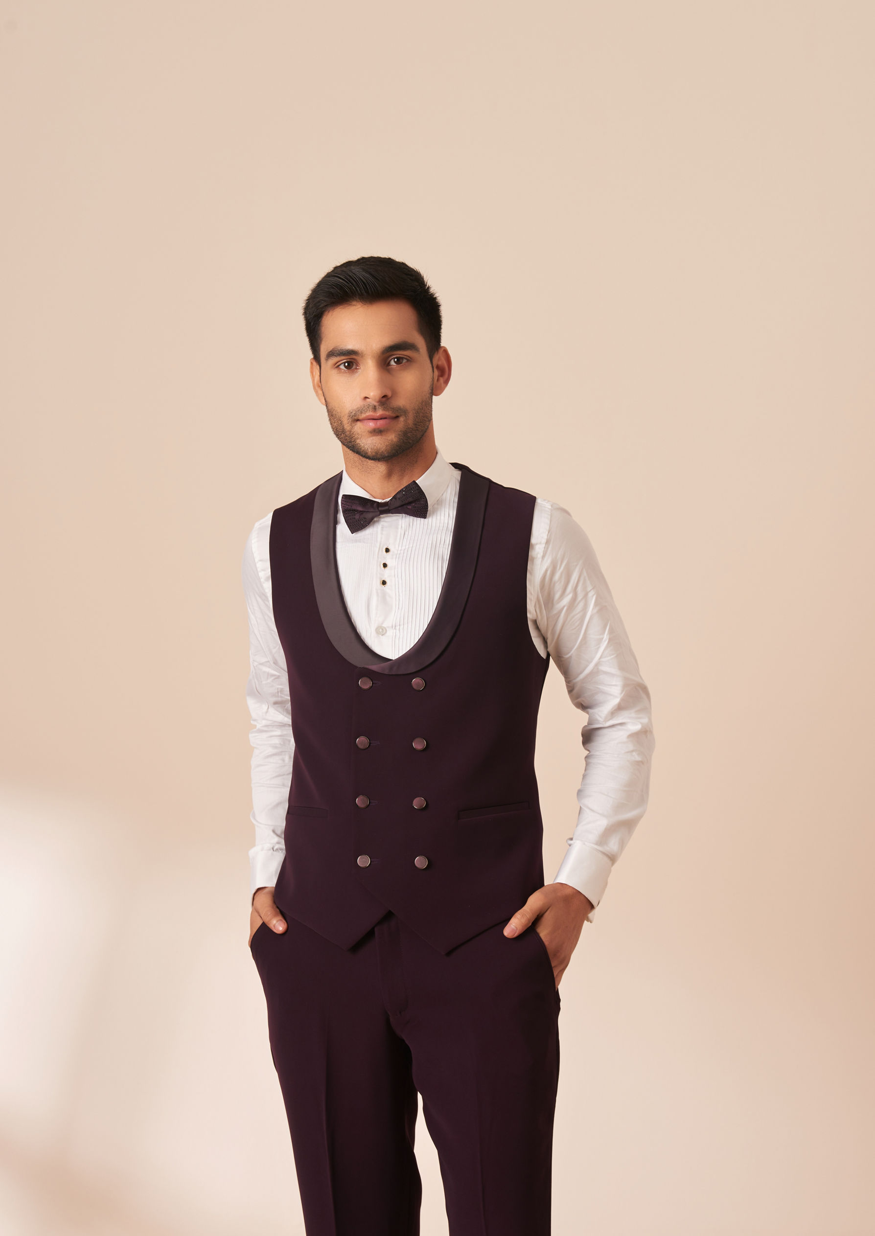 Twamev Men Dark Maroon Suit Set