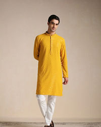 Manyavar Men Light Orange Chikankari Kurta Set