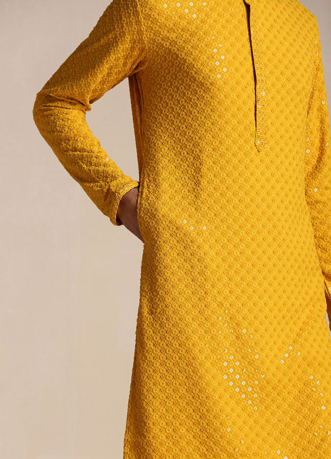 Manyavar Men Light Orange Chikankari Kurta Set