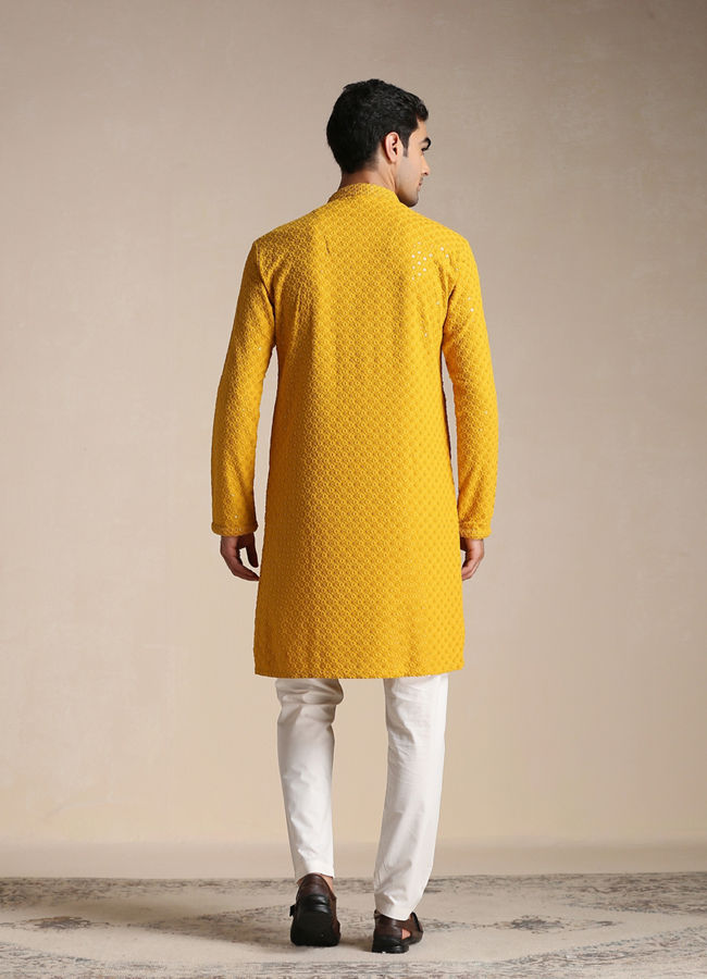 Manyavar Men Light Orange Chikankari Kurta Set
