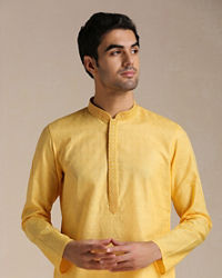 Manyavar Men Squash Yellow Patterned Placket Kurta Set