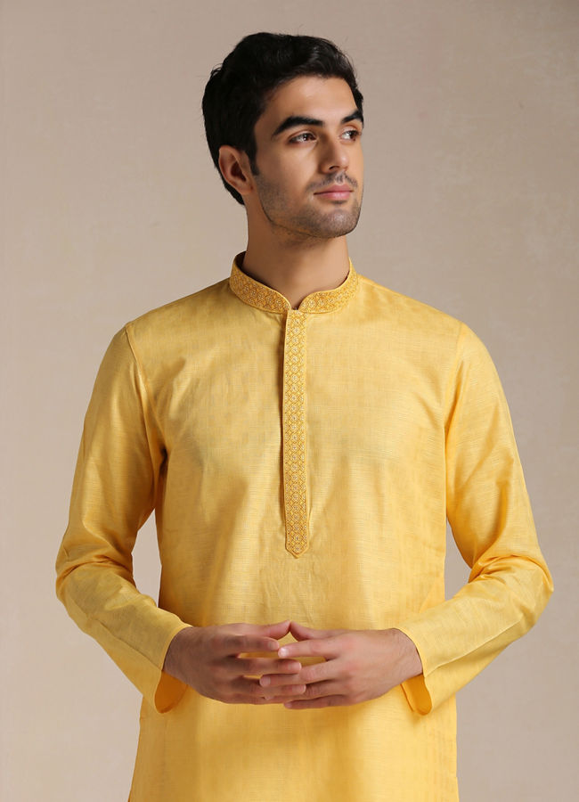 Squash Yellow Patterned Placket Kurta Set