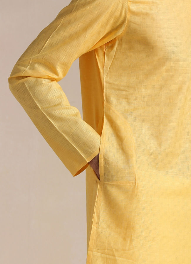Manyavar Men Squash Yellow Patterned Placket Kurta Set