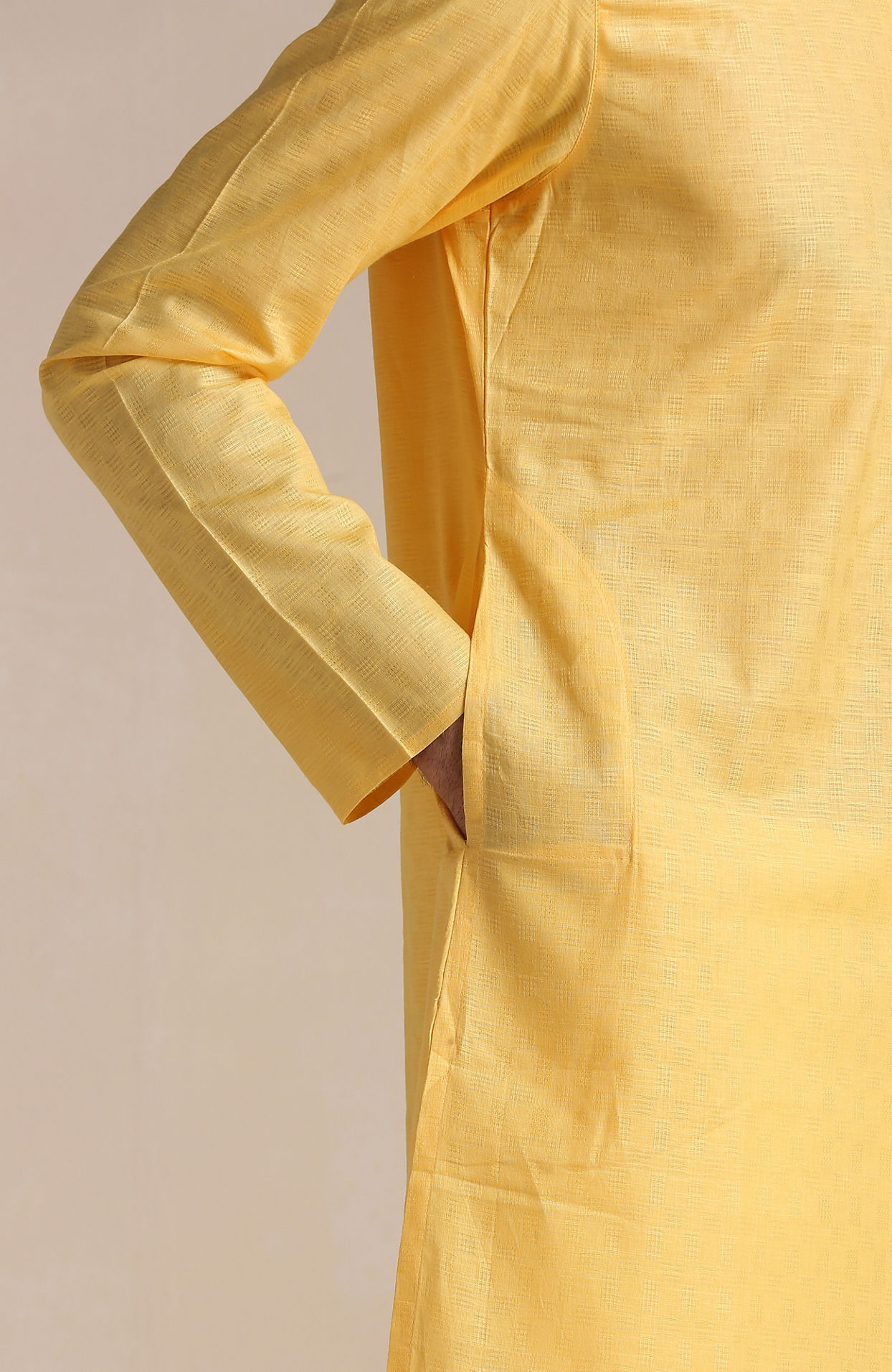 Manyavar Men Squash Yellow Patterned Placket Kurta Set