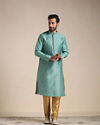 Manyavar Men Teal Green Jacquard Patterned Kurta Set