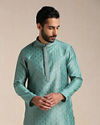 alt message - Manyavar Men Teal Green Jacquard Patterned Kurta Set image number 0