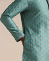 alt message - Manyavar Men Teal Green Jacquard Patterned Kurta Set image number 2