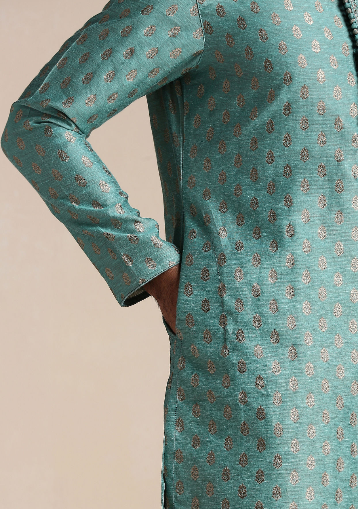 Kurta Pajama for Men - Buy Teal Green Jacquard Patterned Kurta Set ...
