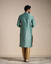 alt message - Manyavar Men Teal Green Jacquard Patterned Kurta Set image number 4