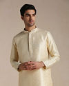 alt message - Manyavar Men Soft Beige Jacquard Patterned Kurta Set image number 0