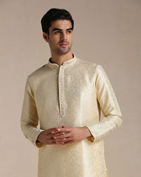 Manyavar Men Soft Beige Jacquard Patterned Kurta Set