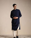 Manyavar Men Navy Blue Kurta Jacket Set