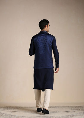 Navy Blue Kurta Jacket Set image number 3