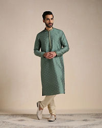 Manyavar Men Hunter Green Self Motif Kurta Set