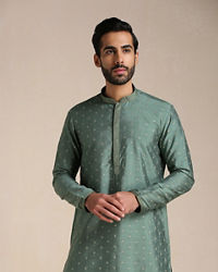 Manyavar Men Hunter Green Self Motif Kurta Set