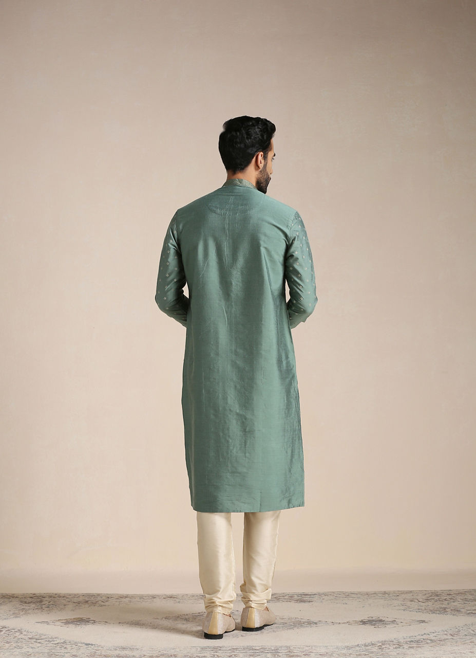 Manyavar Men Hunter Green Self Motif Kurta Set