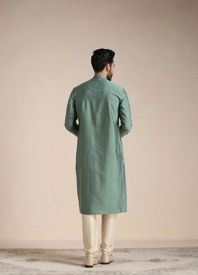 Manyavar Men Hunter Green Self Motif Kurta Set