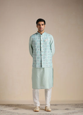 Tropical Blue Kurta Jacket Set image number 1