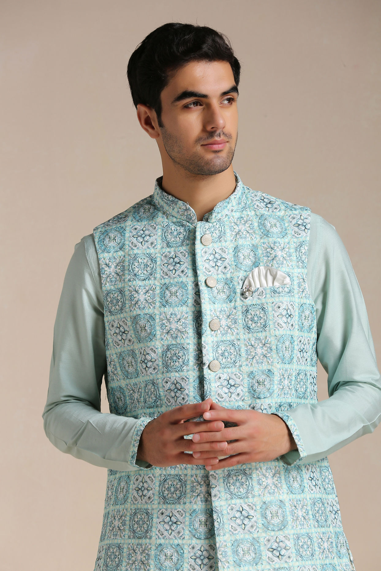 Tropical Blue Kurta Jacket Set image number 0