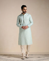 Manyavar Men Pistachio Green Jacquard Patterned Kurta Set