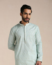 Manyavar Men Pistachio Green Jacquard Patterned Kurta Set