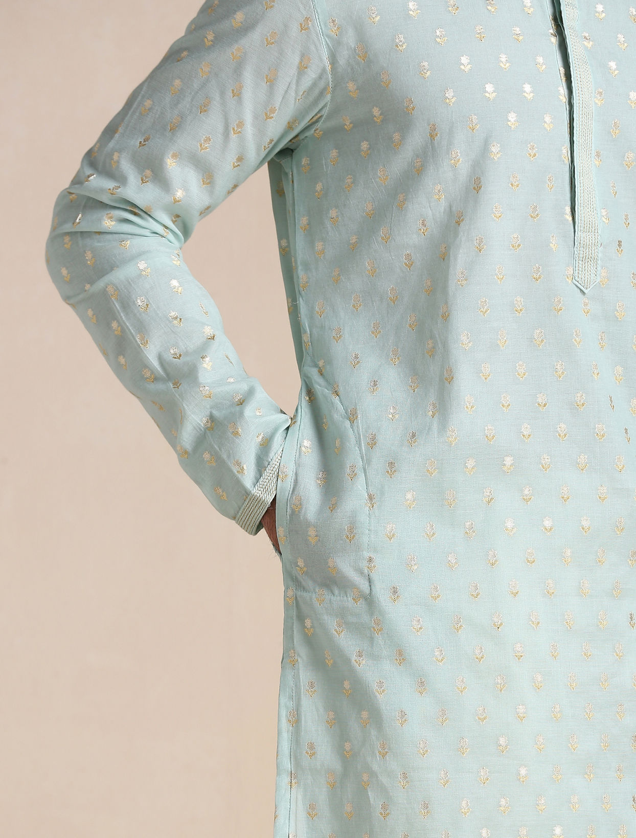 Pistachio Green Jacquard Patterned Kurta Set image number 2