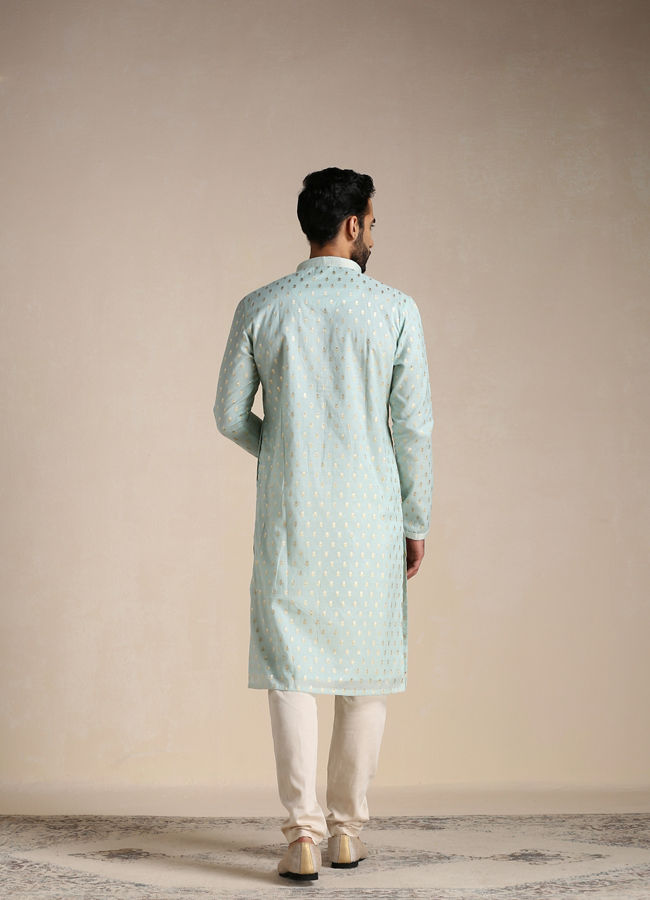 alt message - Manyavar Men Pistachio Green Jacquard Patterned Kurta Set image number 4